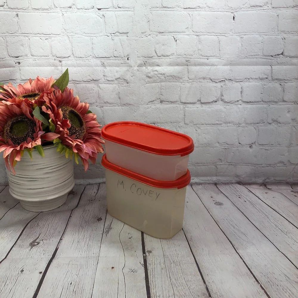 Tupperware modular mates oval 1 and 2 red food storage